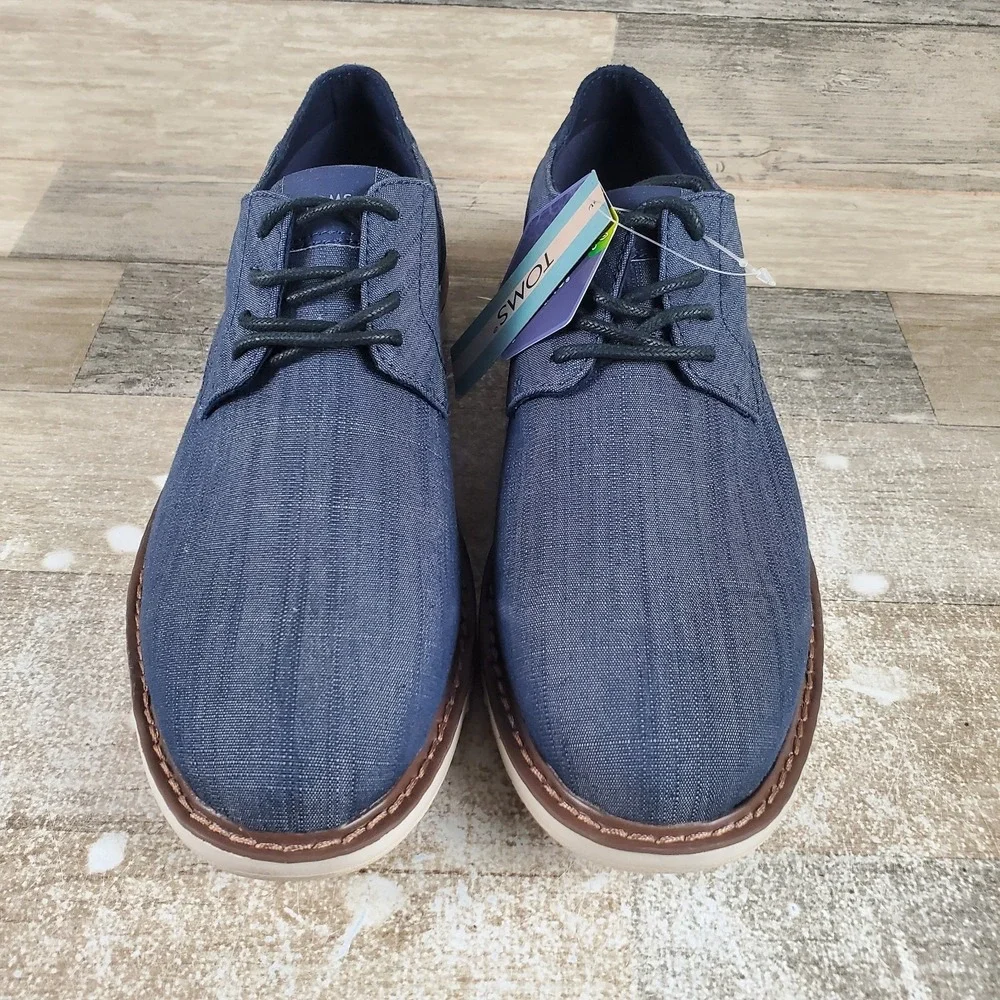 Toms Navi Mens Dress Shoes Sz 8 Casual Navy Denim Crosshatch Lace Up Oxford